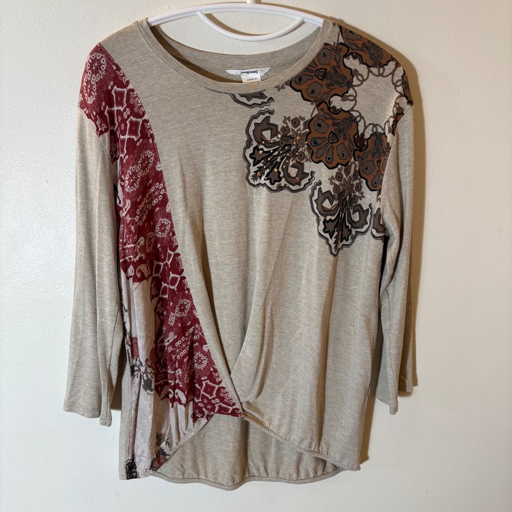 Desigual Patchwork Long Sleeve Top Graphic Print Size‎ Small